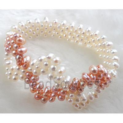 Handcraft Cluster Pearl Bracelet, elastic