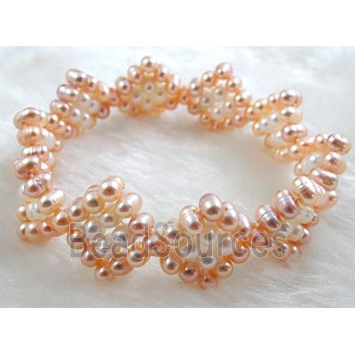 Handcraft Cluster Pearl Bracelet, elastic, Pink