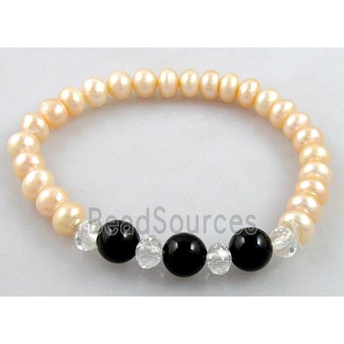 Handcraft Cluster Pearl Bracelet, elastic