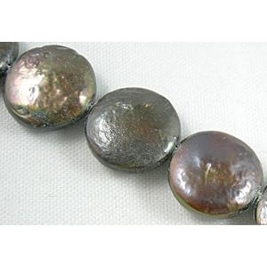 freshwater pearl beads, flat-round, coffee-grey