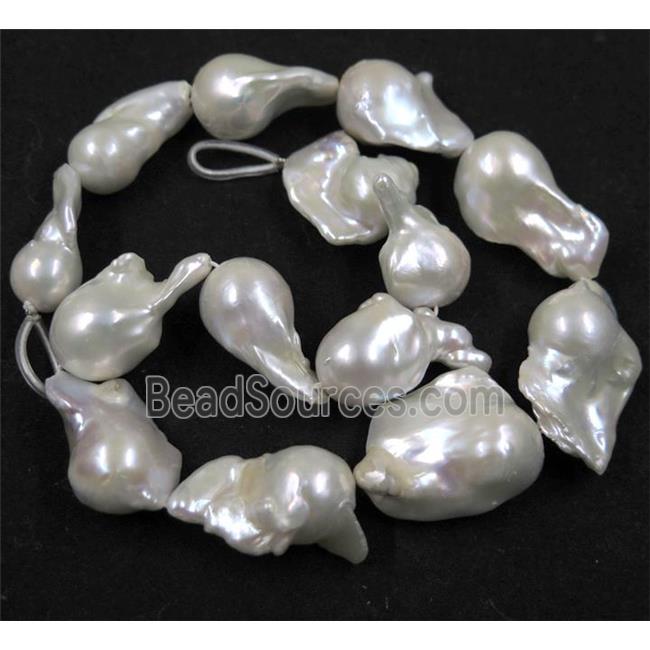 Natural freshwater pearl beads, freeform, white