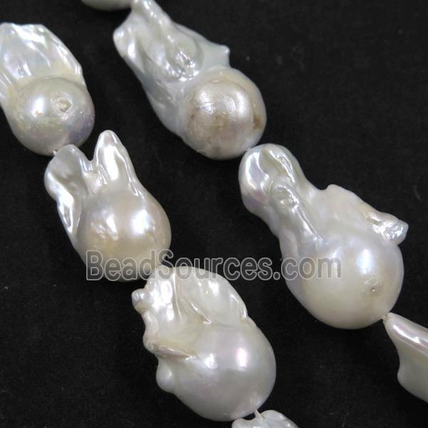 Cultured Pearl Beads White Freeform