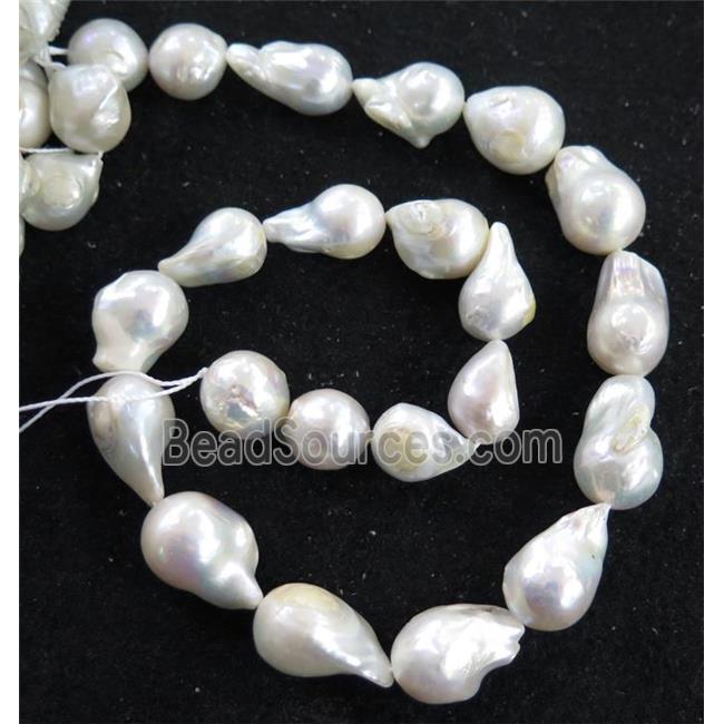 Baroque Style Pearl beads, white, freeform