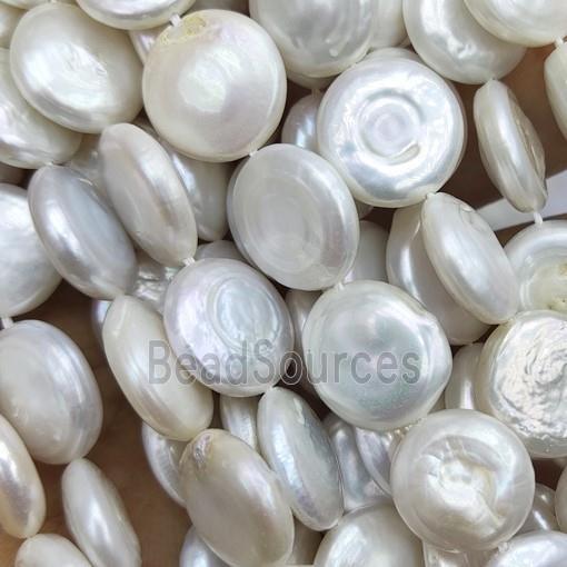 white Cultured Pearl button coin Beads