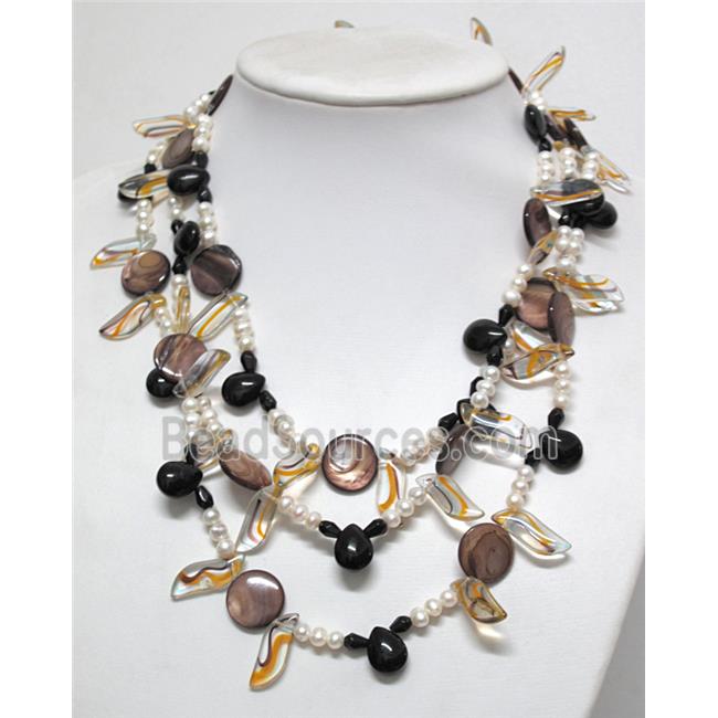 fashion freshwater Pearl Necklace with glass, shell bead