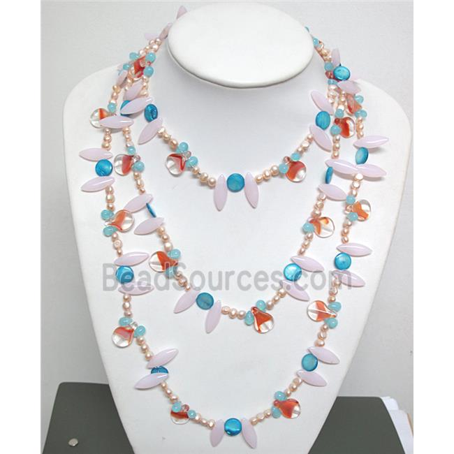 fashion textured Pearl Necklace with glass, shell bead