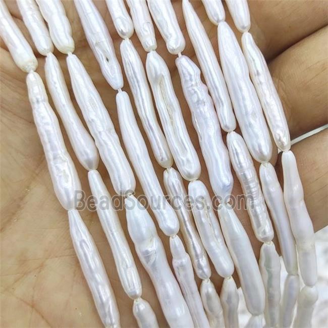 Baroque Style Natural White Pearl Stick Beads AAA-Grade