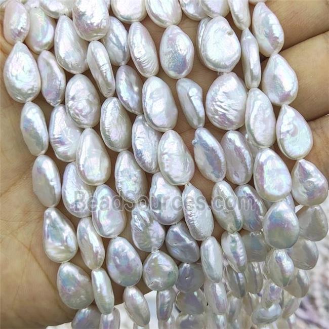 Baroque Style Natural White Pearl Teardrop Beads