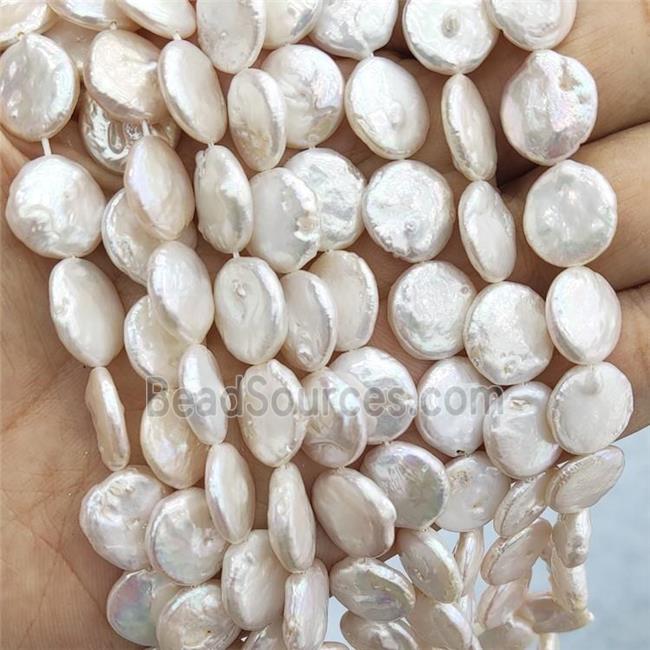 Natural Freshwater Pearl beads Button Circle White