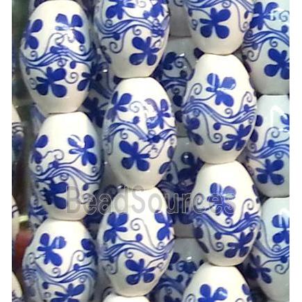 blue and white Porcelain Beads, barrel