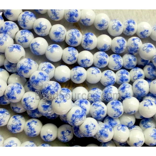 round blue and white porcelain bead