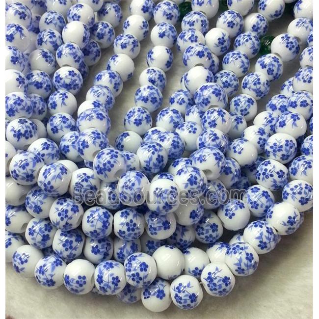 blue and white porcelain bead, round