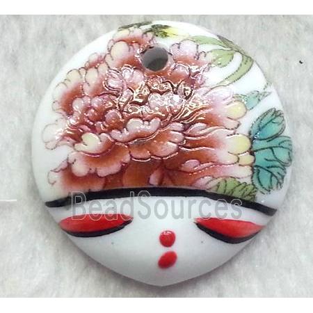 Painted oriental Porcelain pendant