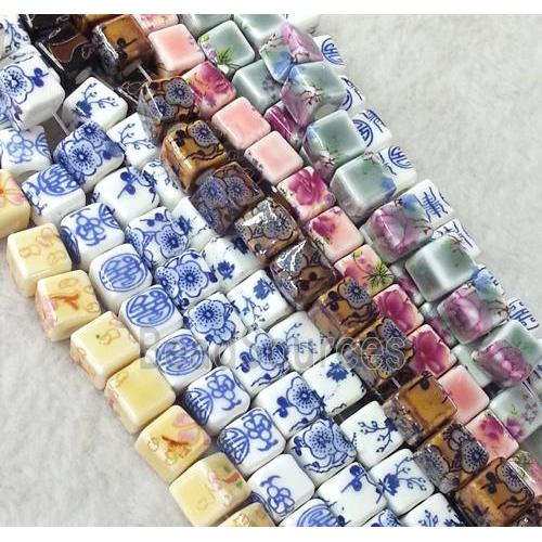 Porcelain cube beads, mixed color