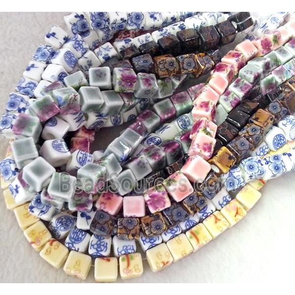 Porcelain cube beads, mixed color