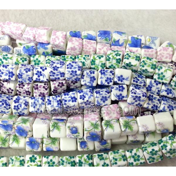 Porcelain cube beads, mixed color