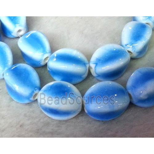 Blue Painted Oriental Porcelain Carambole Beads