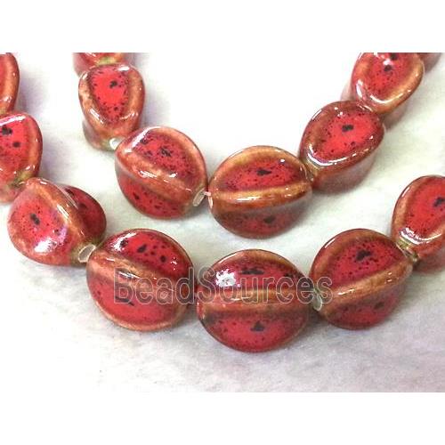 Red Painted Oriental Porcelain Carambole Beads