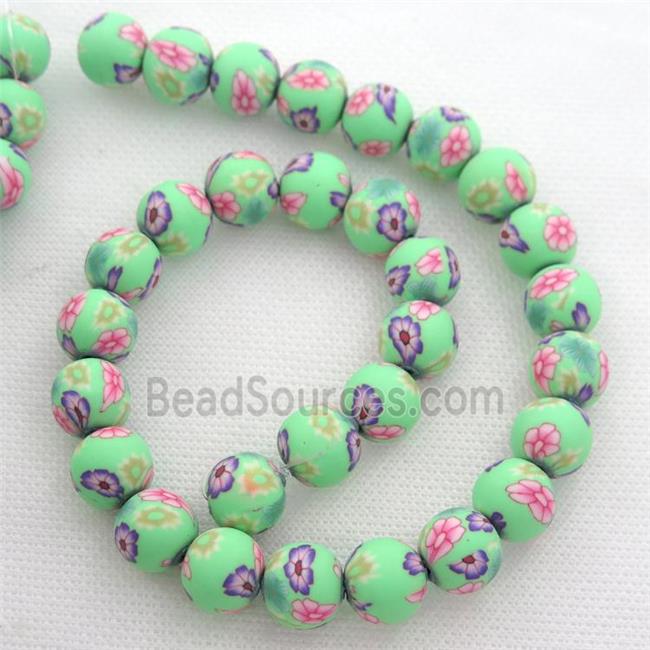 green Polymer Clay Fimo Beads, round