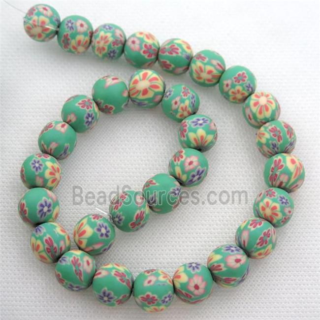 green Polymer Clay Fimo Beads, round