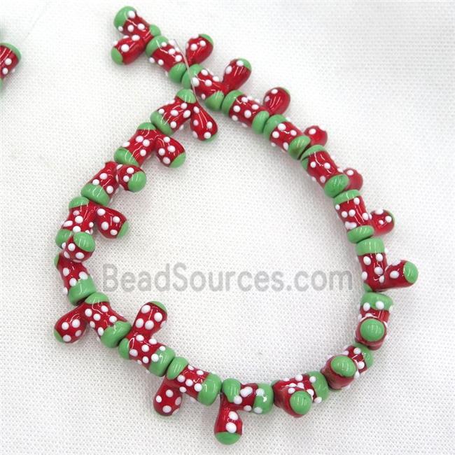 Lampwork glass beads, christmas stocking