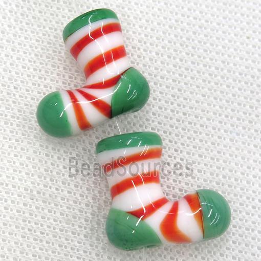 Lampwork glass beads, christmas stocking