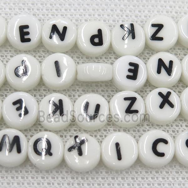 white Oriental Porcelain letter beads, mixed alphabet