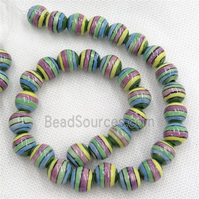 round Oriental Porcelain beads, stripe, multicolor