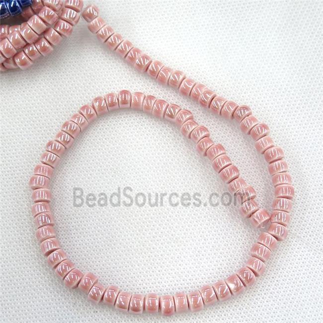 Oriental Porcelain heishi beads, pink enamel, electroplated