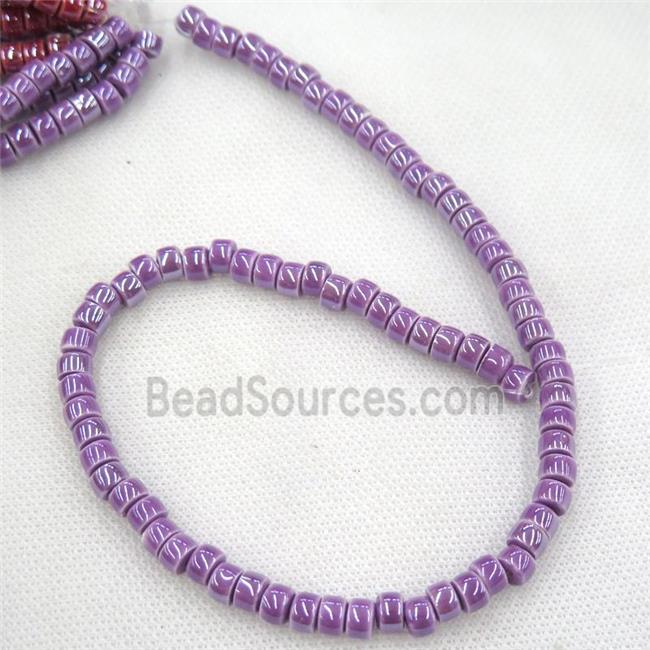 Oriental Porcelain heishi beads, purple enamel, electroplated