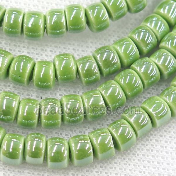 Oriental Porcelain heishi beads, green enamel, electroplated