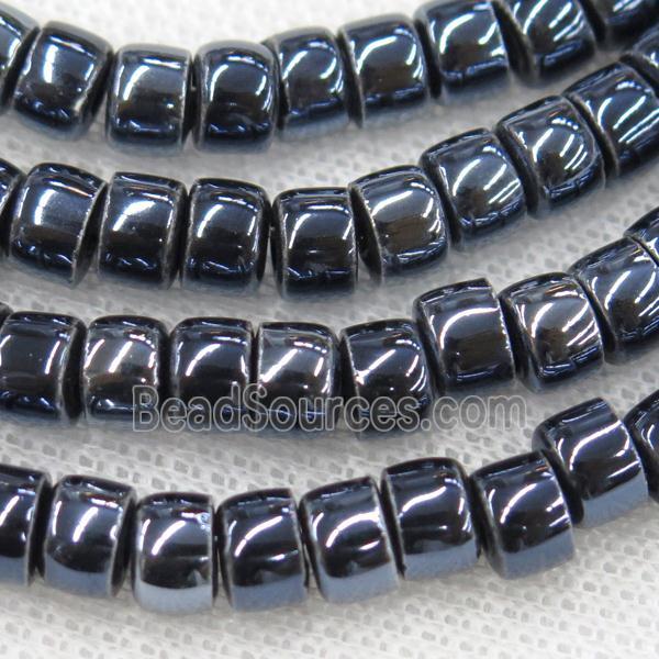 Oriental Porcelain heishi beads, black enamel, electroplated