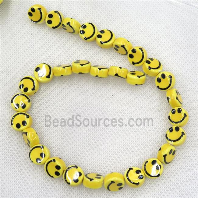 yellow Oriental Porcelain coin beads, emoji