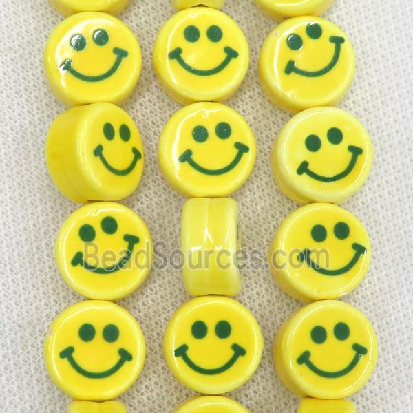 yellow Oriental Porcelain coin beads, emoji