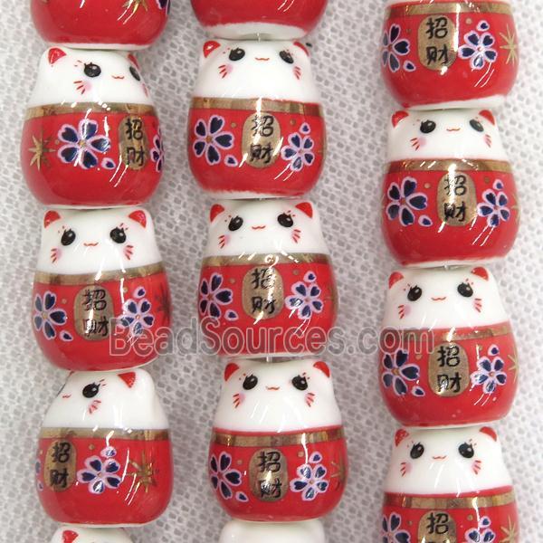 red Oriental Porcelain beads, fortune cat