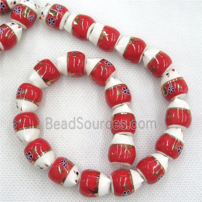 red Oriental Porcelain beads, fortune cat