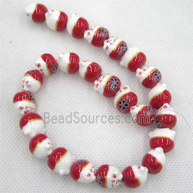 red Oriental Porcelain beads, fortune cat