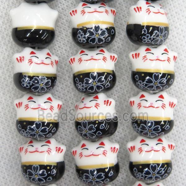 black Oriental Porcelain beads, fortune cat