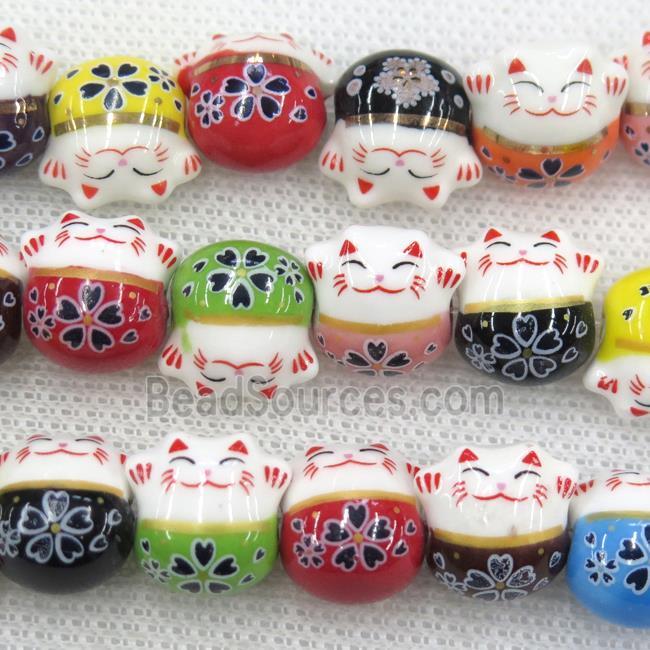 mixcolor Oriental Porcelain beads, fortune cat