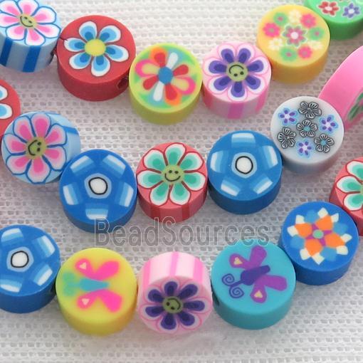 Polymer Clay Fimo Beads, flower, mixed color