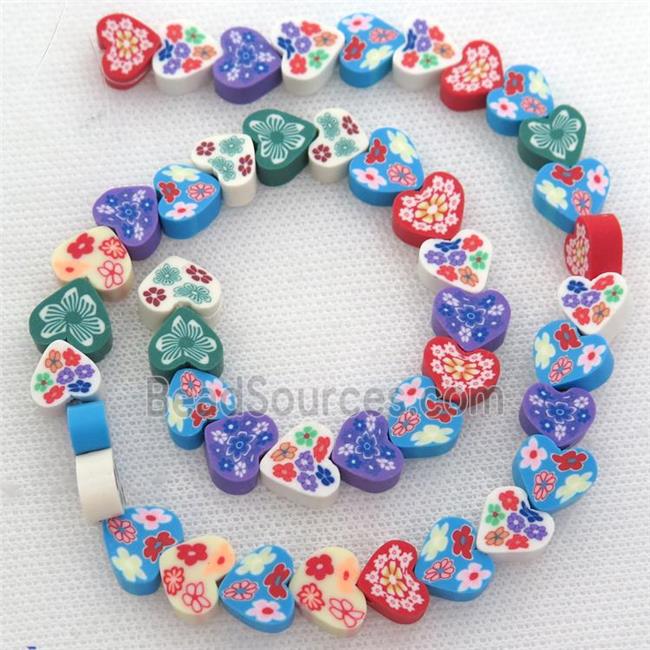 Polymer Clay Fimo Beads, heart, mix color