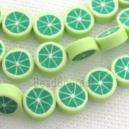 Polymer Clay Fimo lemon Beads, green