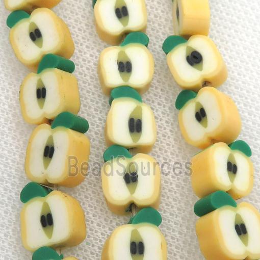 Polymer Clay Fimo Beads, apple, yellow