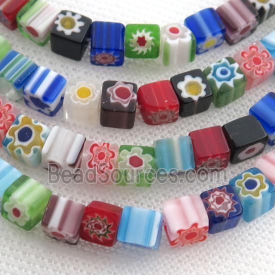 Millefiori Glass cube beads