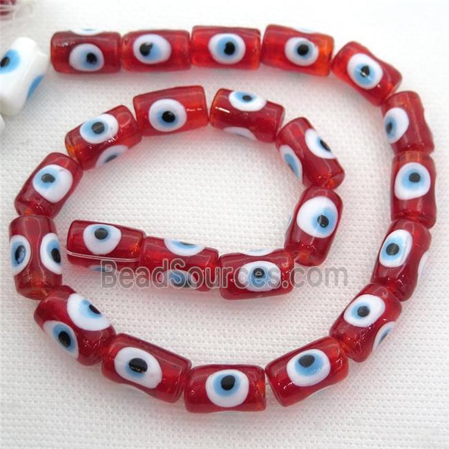 handmade red Lampwork Glass tube Beads with evil eye