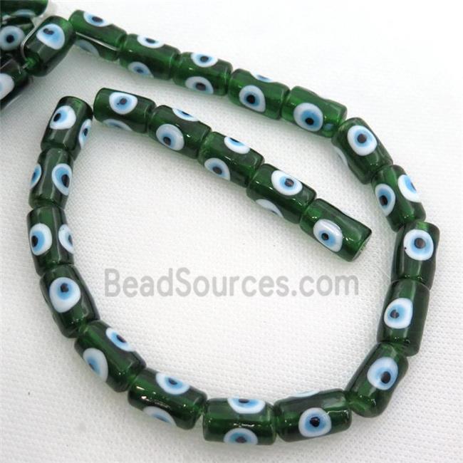 handmade green Lampwork Glass tube Beads with evil eye