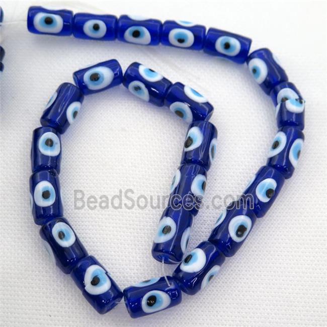 handmade deepblue Lampwork Glass tube Beads with evil eye