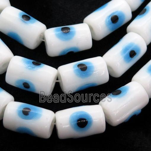 handmade white Lampwork Glass tube Beads with evil eye