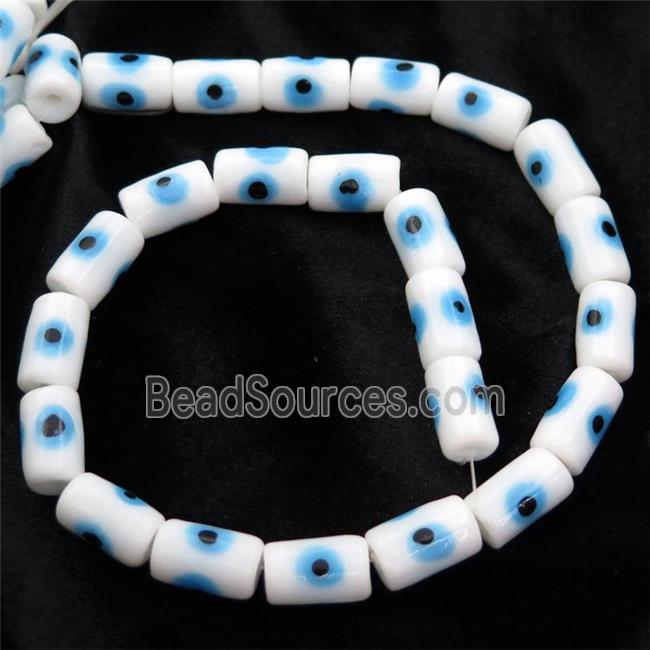 handmade white Lampwork Glass tube Beads with evil eye