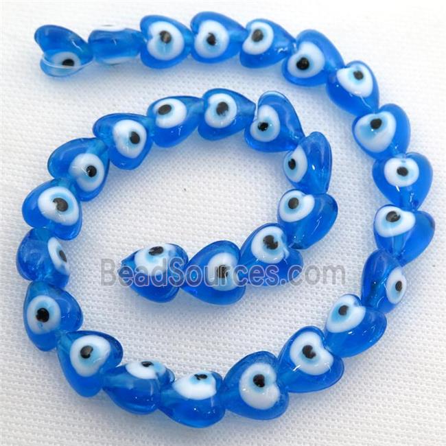 handmade blue Lampwork Glass heart Beads with evil eye